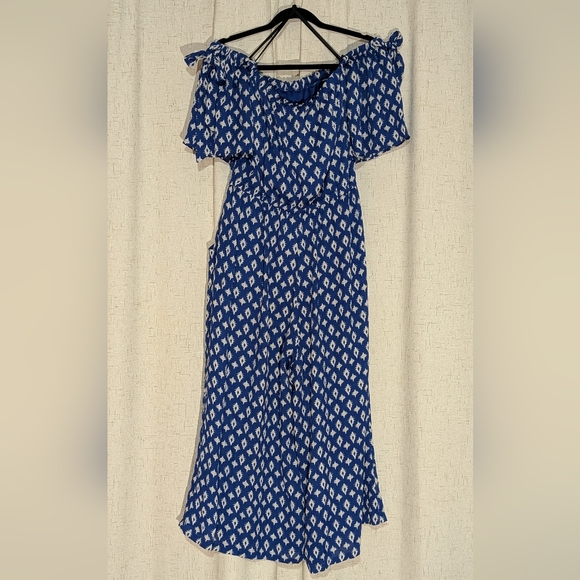 AUW Blue and White Patterned Bohemian Jumpsuit - Picture 6 of 13